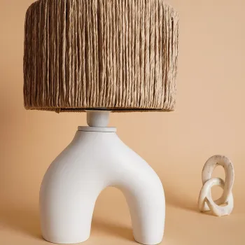 Lampa de masa, Opviq, 687HMY2290, Alb / Stejar imagine