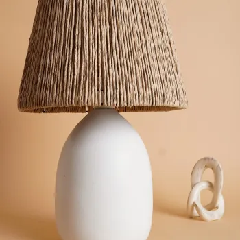 Lampa de masa, Opviq, 687HMY2297, Alb / Stejar imagine