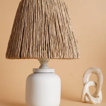 Lampa de masa, Opviq, 687HMY2304, Alb / Stejar imagine