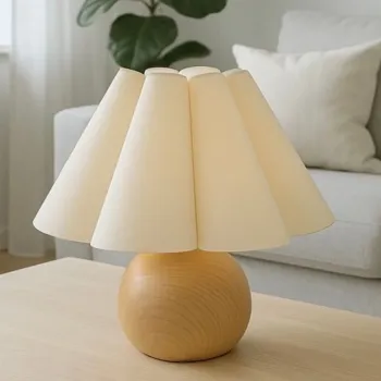 Lampa de masa, Opviq, 751ARL1132, CORP METALIC ACOPERIT CU LEMN, Crem / Bej imagine