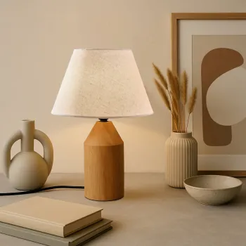 Lampa de masa, Opviq, 780SGN2154, Crem / Stejar imagine