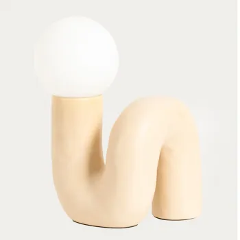 Lampa de masa Ormek, Homla, 21.8x20x31 cm, 25W, 1x E27, ceramica/sticla, crem/alb imagine