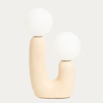 Lampa de masa Ormik, Homla, 20x11x31 cm, 25W, ceramica/sticla, bej deschis/alb imagine