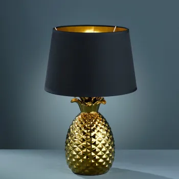 Lampa de masa Pineapple, RL, 28x43 cm, 60W, 1x E27, ceramica/textil, auriu/negru imagine