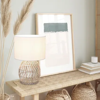 Lampa de masa Rike, RL, 25x38 cm, 40W, 1x E27, ratan/textil, natur imagine