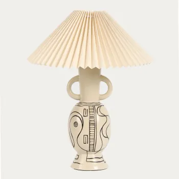 Lampa de masa Teta, Homla, 35.5x44 cm, 60W, 1x E27, ceramica/bumbac, bej imagine