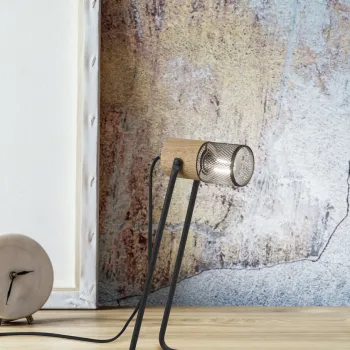 Lampa de masa Tosh, TRIO, 15x18x40 cm, 15W, 1x E14, metal, negru mat/natur imagine