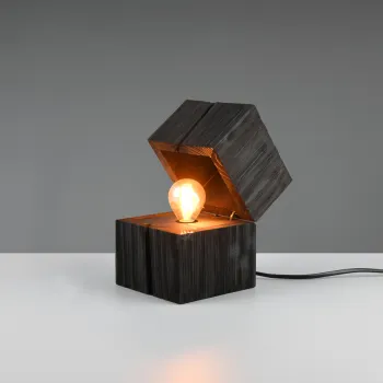 Lampa de masa Treasure, TRIO, 12x12x16 cm, 2W, 1x E14, lemn, negru imagine