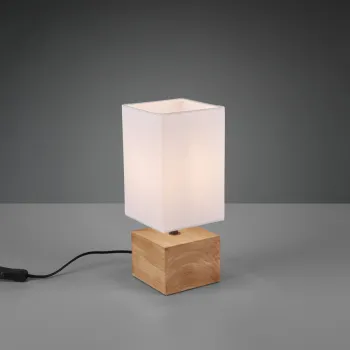 Lampa de masa Woody, RL, 12x12x30 cm, 40W, 1x E14, lemn/textil, alb/natur imagine
