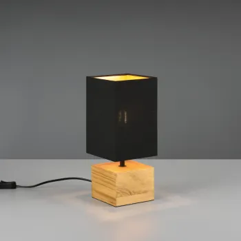 Lampa de masa Woody, RL, 12x12x30 cm, 40W, 1x E14, lemn/textil, negru/natur imagine