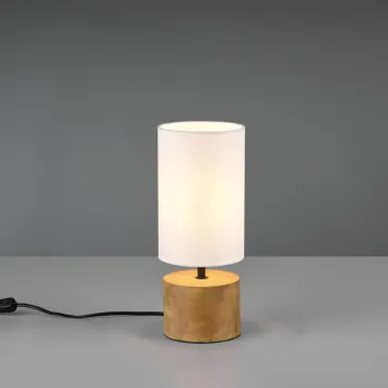 Lampa de masa Woody, RL, 12x30 cm, 40W, 1x E14, lemn/textil, alb/natur imagine