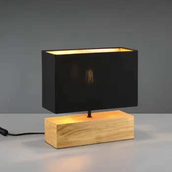 Lampa de masa Woody, RL, 30x12x30.5 cm, 60W, 1x E27, lemn/textil, negru/natur imagine