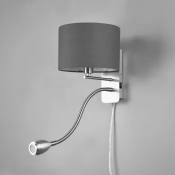 Lampa de perete Hotel, TRIO, 20x34.5x23.5 cm, 40W, 1x E14, metal/textil, gri/argintiu imagine