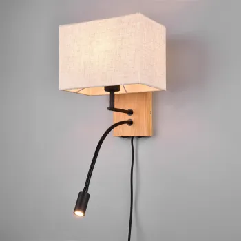 Lampa de perete Nilam, TRIO, 25x30 cm, 28W / 3W, 1x E27 / 1x SMD, lemn, natur/negru imagine