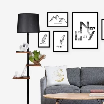 Lampadar cu 3 rafturi, Luin, 8270-1E27, 60 W, metal/lemn/textil imagine