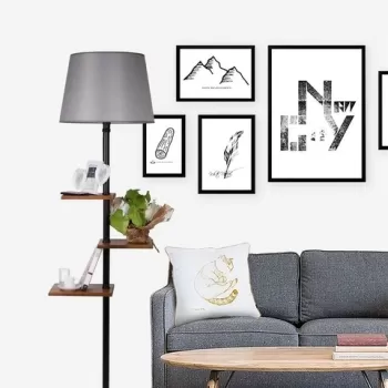 Lampadar cu 3 rafturi, Luin, 8270-2E27, 60 W, metal/lemn/textil imagine