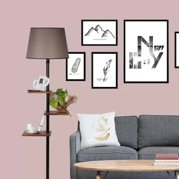 Lampadar cu 3 rafturi, Luin, 8270-3E27, 60 W, metal/lemn/textil imagine