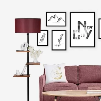 Lampadar cu 3 rafturi, Luin, 8270-6, E27, 60 W, metal/lemn/textil imagine