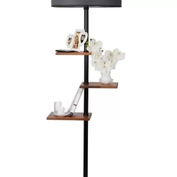 Lampadar cu 3 rafturi, Luin, 8270-7, E27, 60 W, metal/lemn/textil imagine