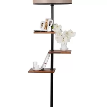 Lampadar cu 3 rafturi, Luin, 8270-8, E27, 60 W, metal/lemn/textil imagine