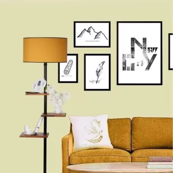 Lampadar cu 3 rafturi, Luin, 8270-9, E27, 60 W, metal/lemn/textil imagine