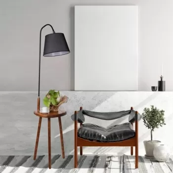 Lampadar cu masuta, Luin, 8272-3, E27, 60 W, metal/lemn/textil imagine