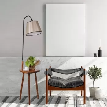 Lampadar cu masuta, Luin, 8272-4, E27, 60 W, metal/lemn/textil imagine