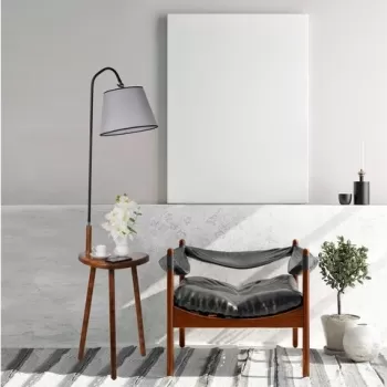 Lampadar cu masuta, Luin, 8272-5, E27, 60 W, metal/lemn/textil imagine