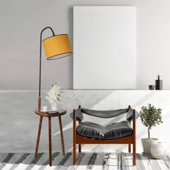 Lampadar cu masuta, Luin, 8272-7, E27, 60 W, metal/lemn/textil imagine