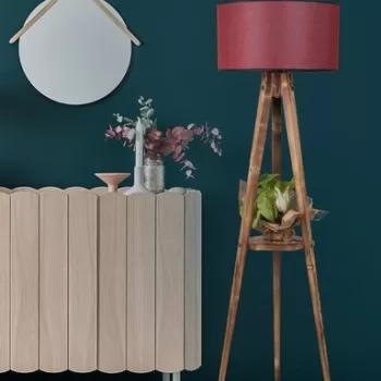 Lampadar cu raft, Luin, 8283-1, E27, 60 W, lemn/textil imagine