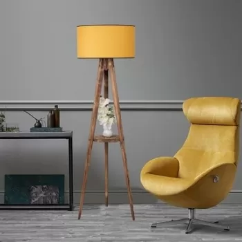 Lampadar cu raft, Luin, 8283-4, E27, 60 W, lemn/textil imagine