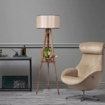 Lampadar cu raft, Luin, 8283-5, E27, 60 W, lemn/textil imagine