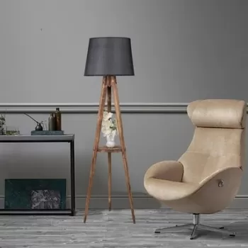 Lampadar cu raft, Luin, 8283-6, E27, 60 W, lemn/textil imagine