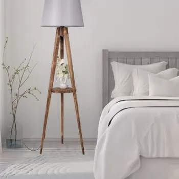 Lampadar cu raft, Luin, 8283-7, E27, 60 W, lemn/textil imagine