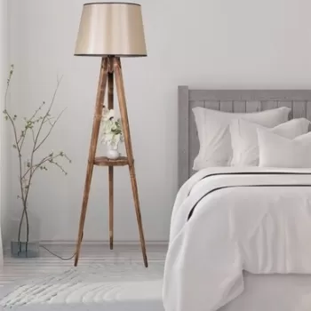 Lampadar cu raft, Luin, 8283-8, E27, 60 W, lemn/textil imagine