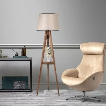 Lampadar cu raft, Luin, 8283-9, E27, 60 W, lemn/textil imagine