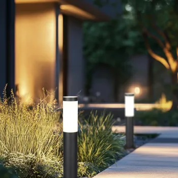 Lampadar de exterior Trioto, TRIO, 11.8x45 cm, 25W, 1x E27, inox, negru mat/alb imagine