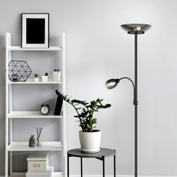 Lampadar Gerry, RL, 34x180 cm, 18W/10W, 2x E27, 1x E14, metal, negru mat/gri imagine
