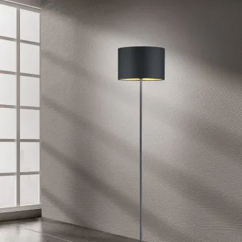 Lampadar Hostel, TRIO, 35x160.5 cm, 60W, 1x E27, metal/textil, negru mat/auriu imagine