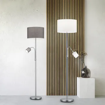 Lampadar Hotel, TRIO, 40x170 cm, 60W, 1x E27, metal/textil, alb/argintiu imagine