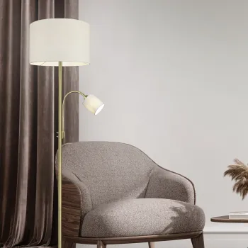 Lampadar Hotel, TRIO, 40x170 cm, 60W, 1x E27, metal/textil, auriu/alb imagine