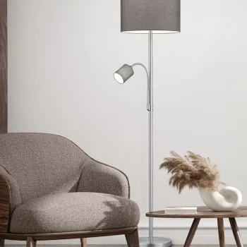 Lampadar Hotel, TRIO, 40x170 cm, 60W, 1x E27, metal/textil, gri/argintiu imagine