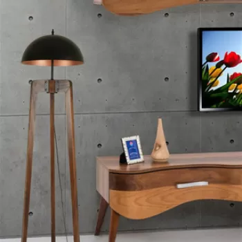 Lampadar, Luin, 534LUN4409, Lemn de brad, Nuc / Negru / Rose Gold imagine