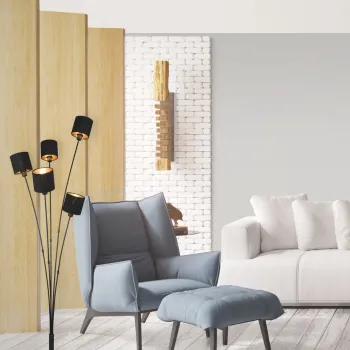 Lampadar Tommy, RL, 48x45.5x163 cm, 40W, 5x E14, metal/textil, negru mat imagine