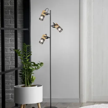 Lampadar Tosh, TRIO, 23x150 cm, 15W, 3x E14, metal, negru mat/natur imagine