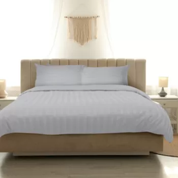 Lenjerie 2 persoane Nature, 100% Bambus, 6 piese, 200x220 cm, gri deschis cu dungi imagine