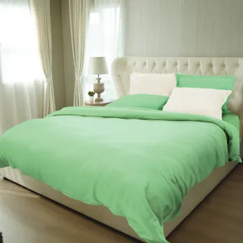 Lenjerie de pat, 2 persoane, 100% Bambus, 6 piese, 200x220 cm, Verde/Ivory imagine