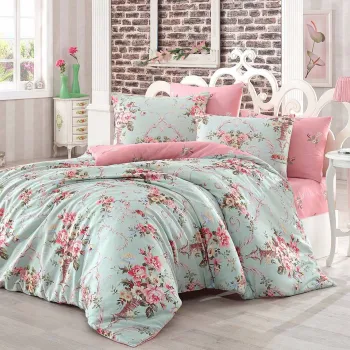 Lenjerie de pat dubla 3 piese, Alanur - Pink, Eponj Home, 65% bumbac/35% poliester imagine