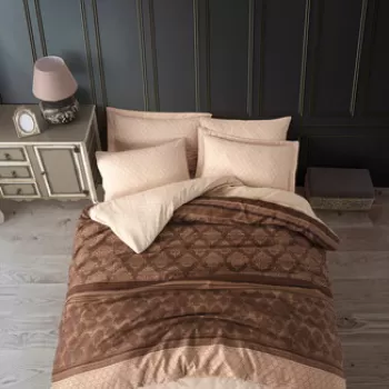 Lenjerie de pat dubla 3 piese, Creative - Brown, Eponj Home, 65% bumbac/35% poliester imagine