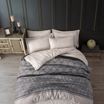 Lenjerie de pat dubla 3 piese, Creative - Grey, EnLora Home, 65% bumbac/35% poliester imagine